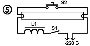 Схема включения однолампового люминесцентного светильника