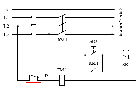 Схема подключения магнитного пускателя с катушкой на 380 В.