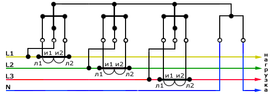 Схема подключения трехфазного электросчетчика через трансформаторы тока